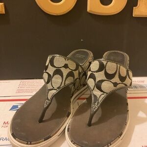 Coach Brown and Beige Signature Canvas Thong Sandals